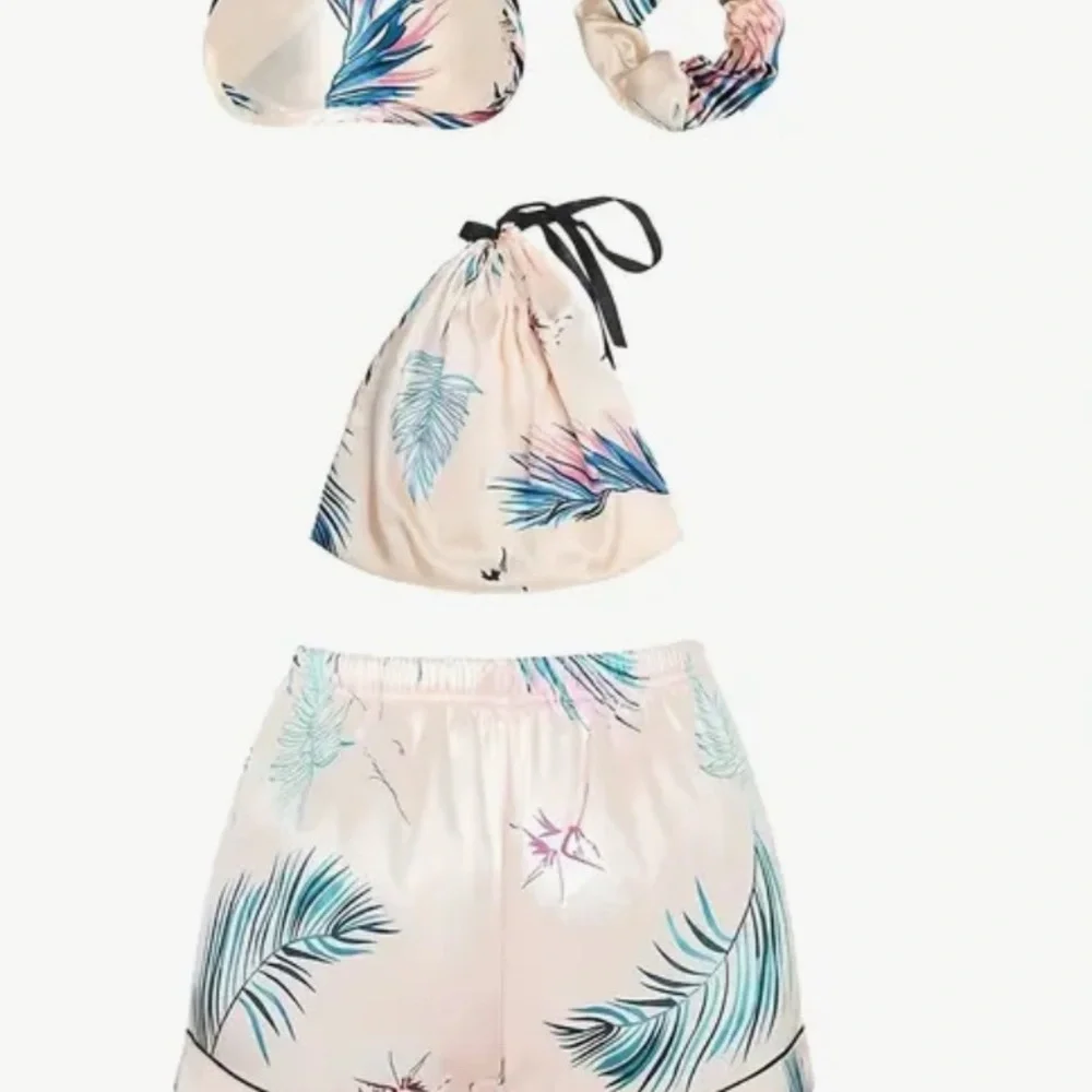 Tropical Print Pajama Set Cami Long and Short Pants Eye Mask 7 Pieces Gift Set